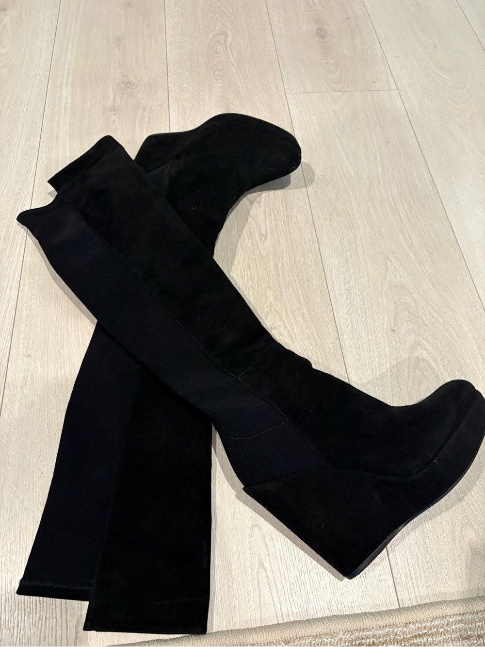 Stuart Weitzman Black Over-the-Knee Wedge Boots